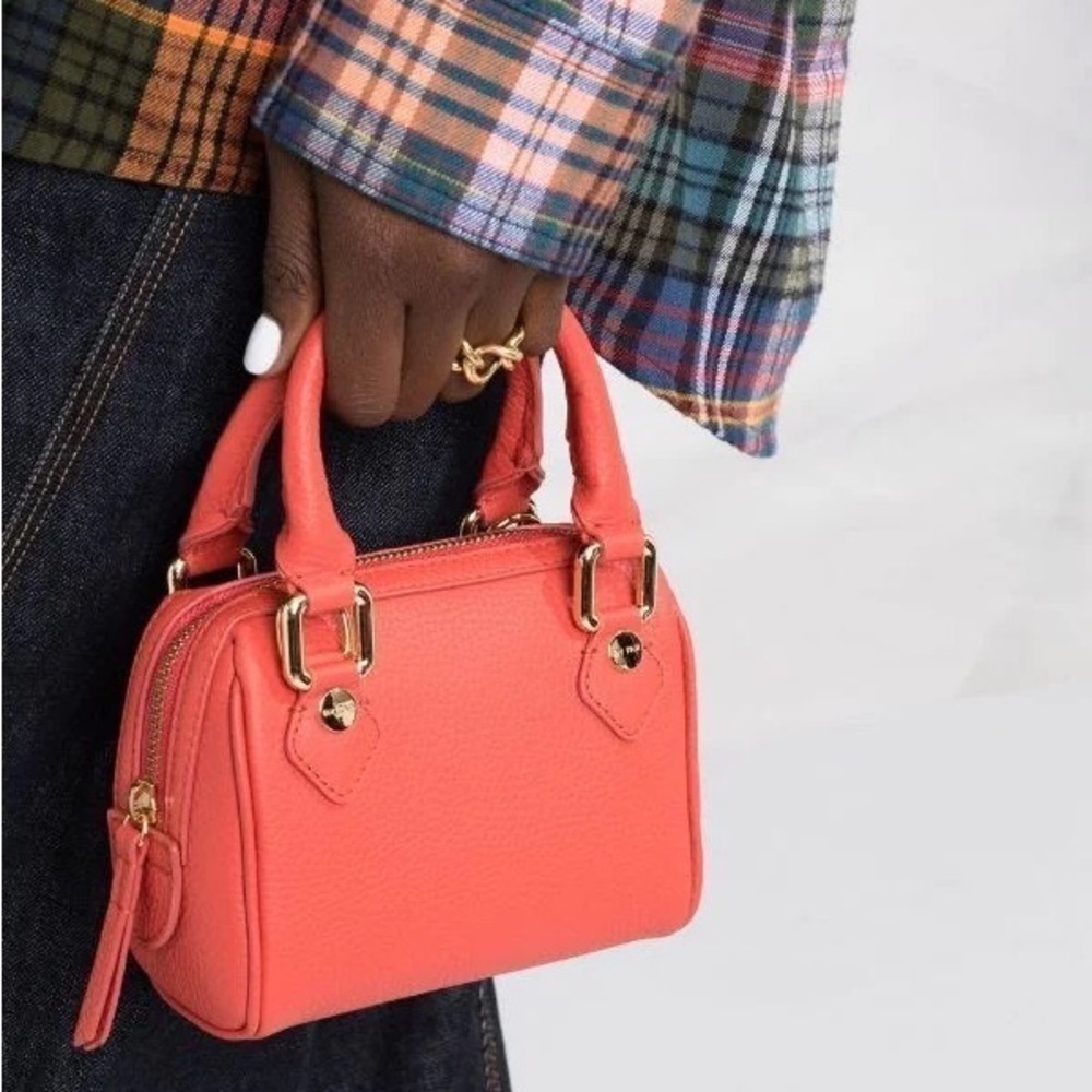 By Far Bag Dora Leather Tote Pebbled Shoulder-Strap Cowhide Miniature Coral NWT